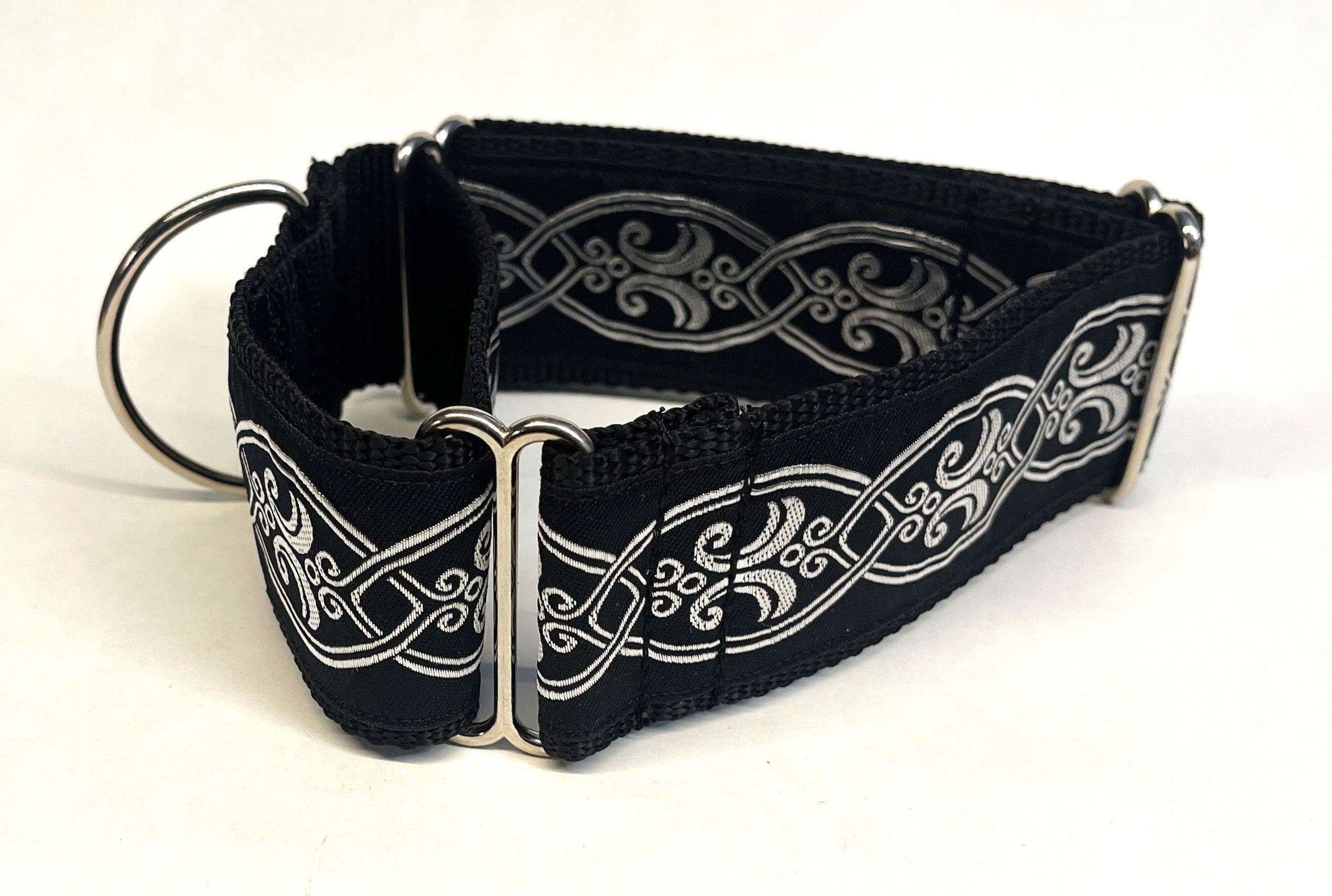 Black with Silver Oval Pattern Martingale Collar 2in
