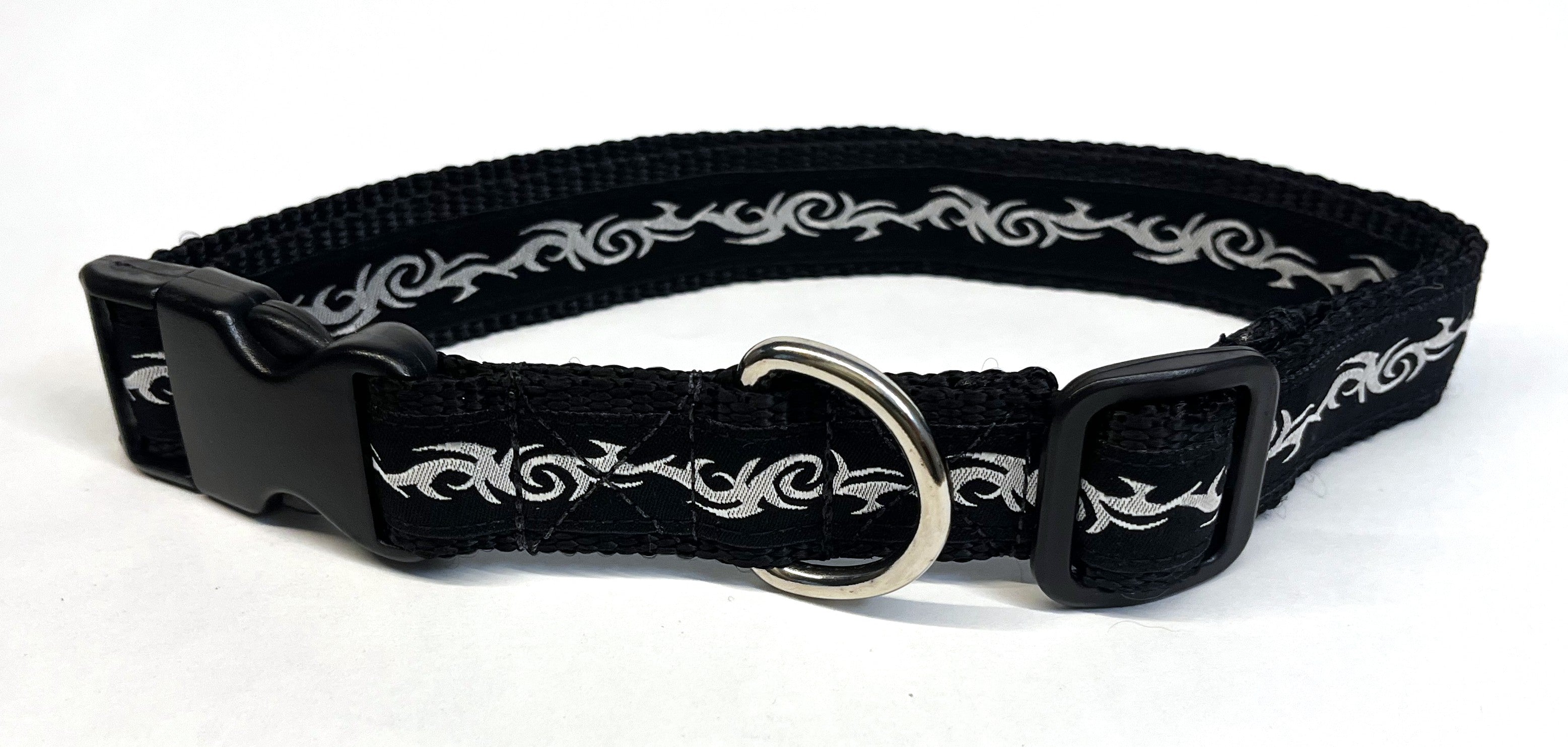 Black with Silver Tribal Design Dog Collar 1in