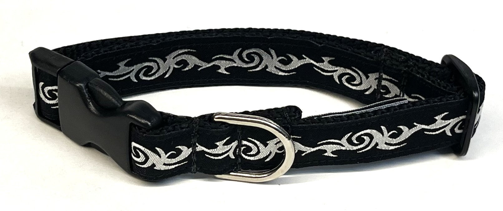 Black with Silver Tribal Design Dog Collar 3/4