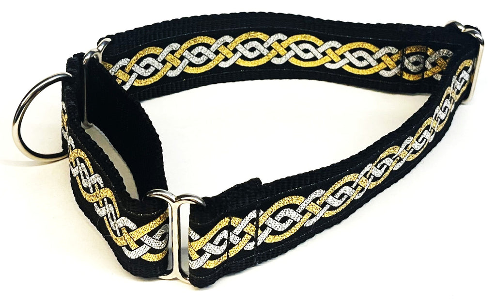 Black with Silver and Gold Celtic Weave Martingale Collar 1 1/2 in