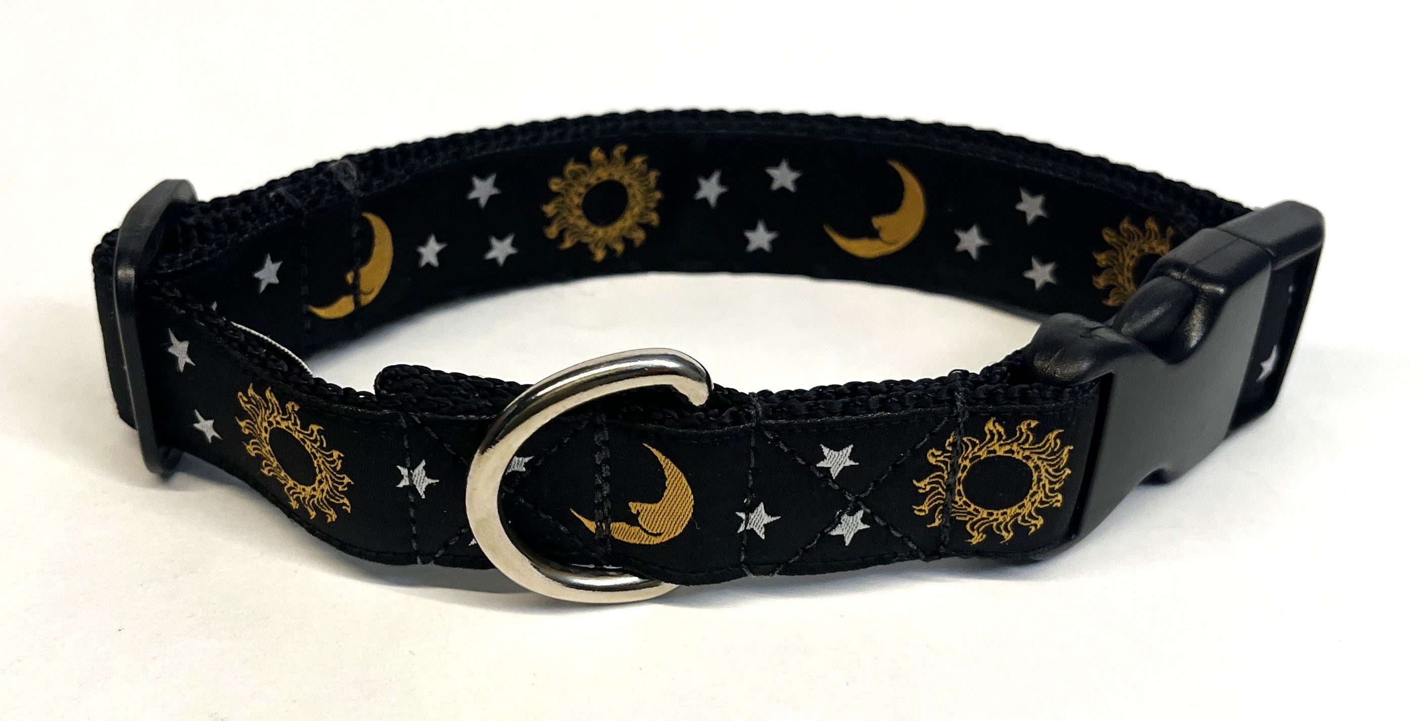 Black with Sun Moon and Stars Dog Collar 1in