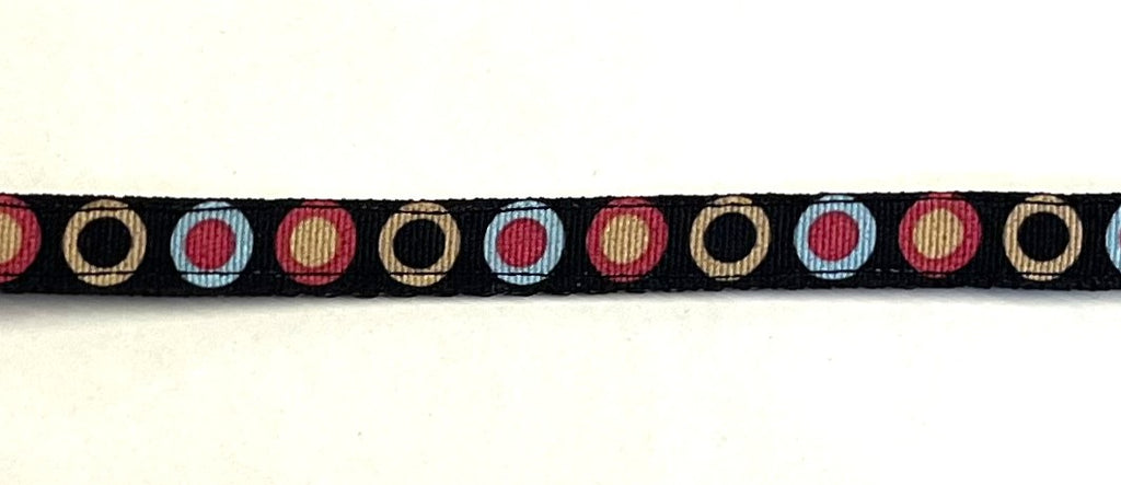 Black with Tan, Blue, Pink & Black Circle Dots Cat Collar