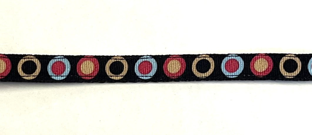 Black with Tan, Blue, Pink & Black Circle Dots Cat Collar