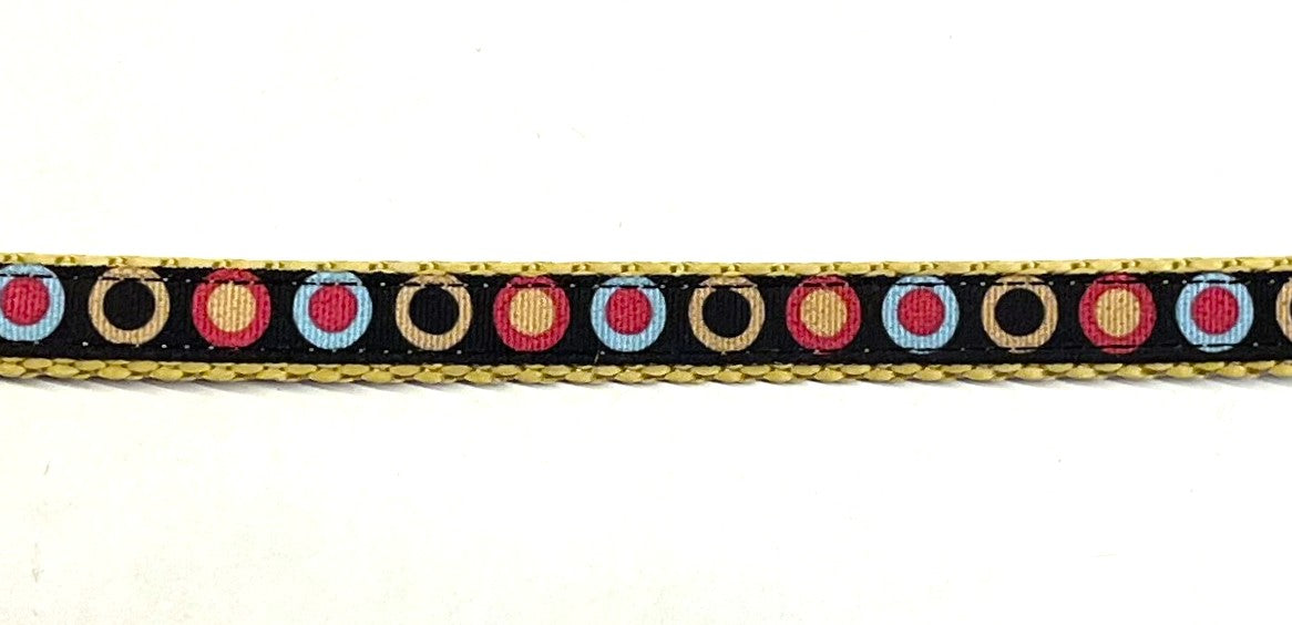 Black with Tan, Pink & Blue Concentric Dots Dog Leash 1/2