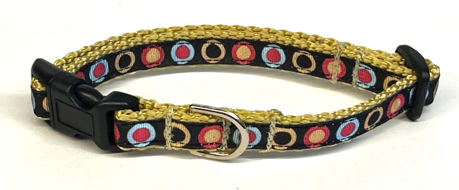 Black with Tan, Pink & Blue Concentric Dots Dog Collar 1/2