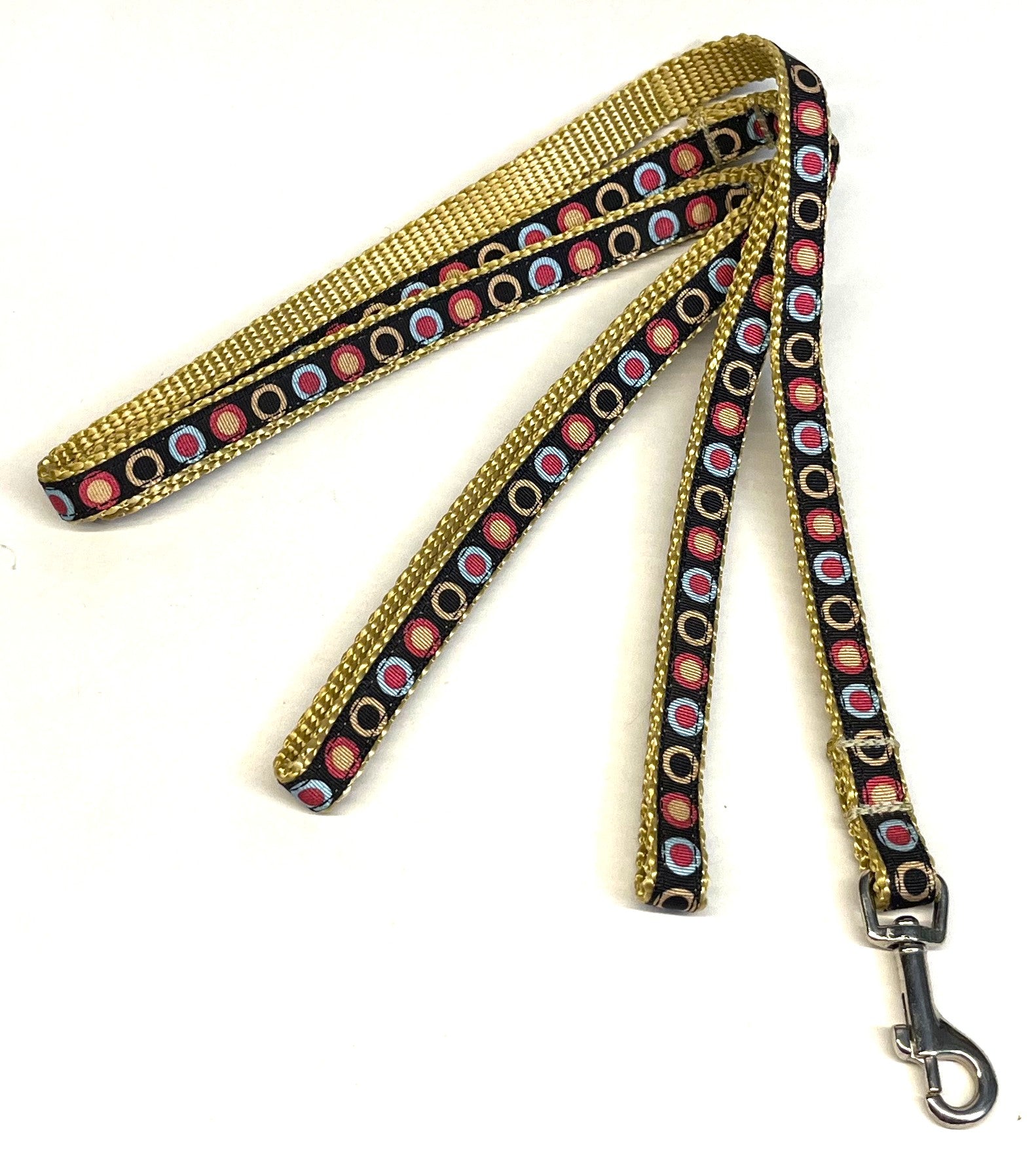 Black with Tan, Pink & Blue Concentric Dots Dog Leash 1/2