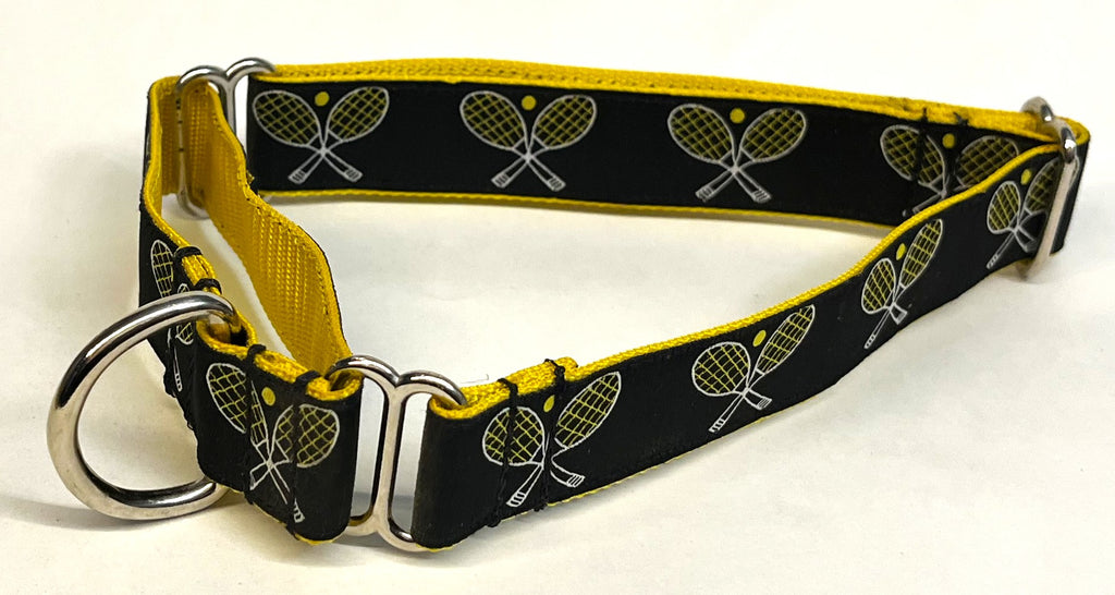 Black with Tennis Rackets Martingale Collar 1in