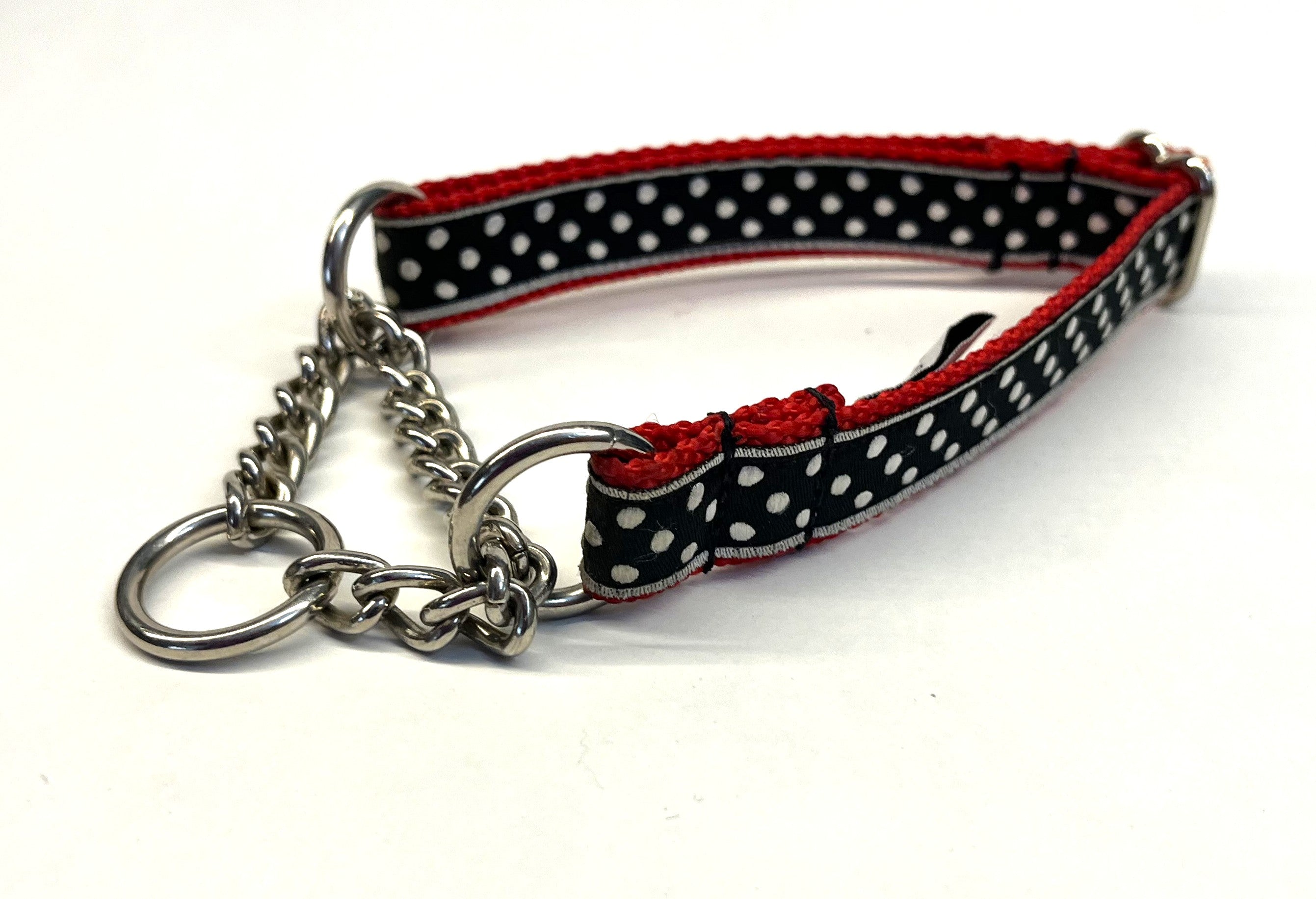 Black with White Polka Dots Chain Martingale Collar 3/4