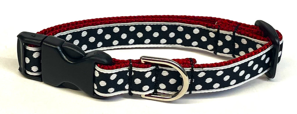Black with White Polka Dots Dog Collar 3/4