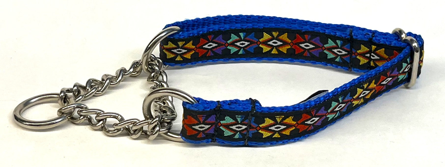 Black with Yellow, Blue, Green, Purple & Red Geometric Design Chain Martingale Collar 3/4