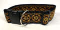 Black with Gold and Orange Floral Medallion Dog Collar 2in