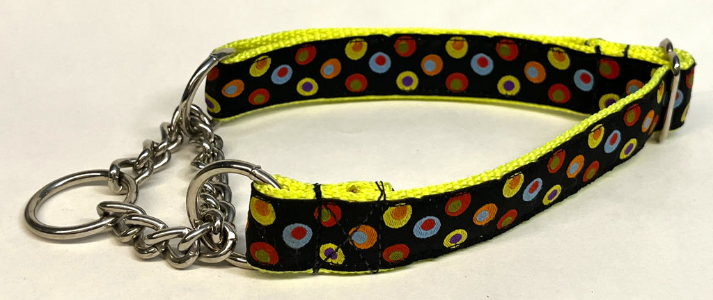 Black with Colorful Dots in Dots Chain Martingale Collar 1in