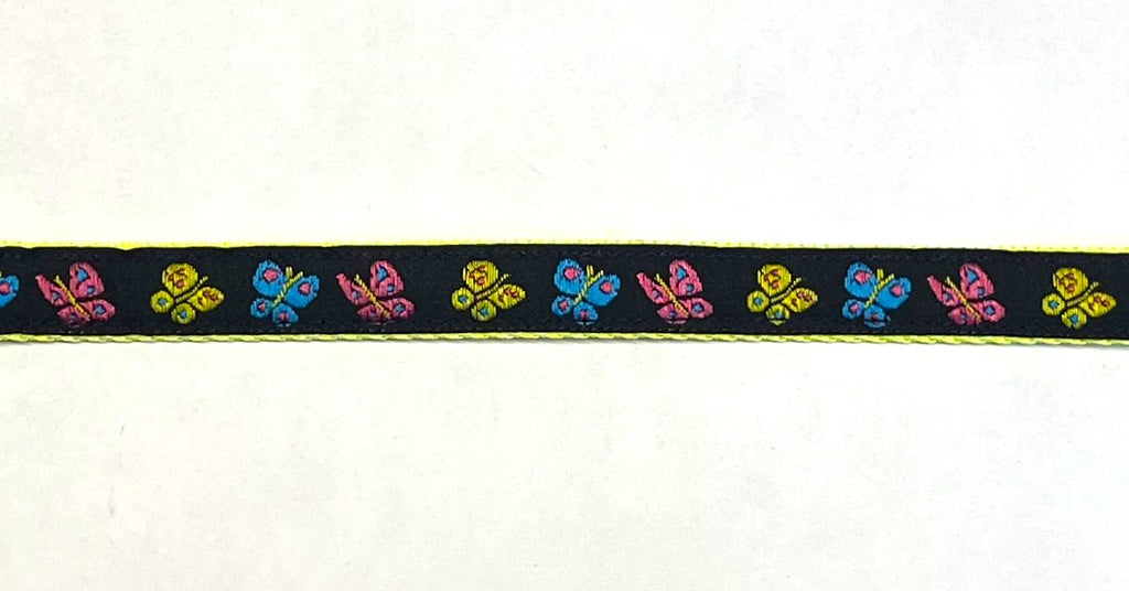 Black with Yellow, Pink & Blue Butterflies Dog Leash 1/2