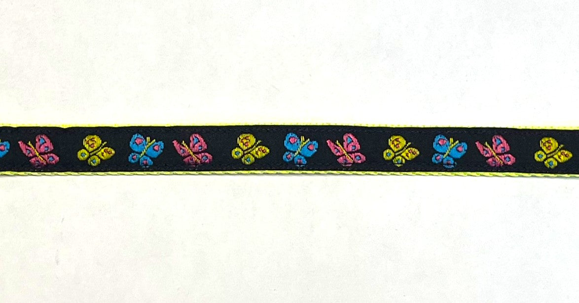 Black with Yellow, Pink & Blue Butterflies Dog Leash 1/2