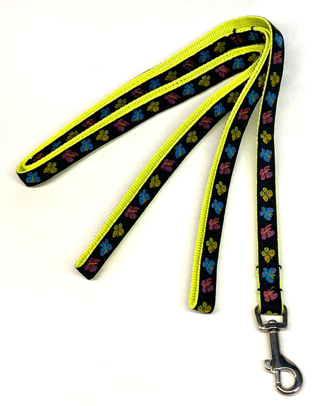 Black with Yellow, Pink & Blue Butterflies Dog Leash 1/2