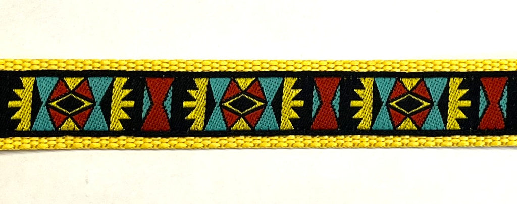 Black with Yellow, Red, Turquoise Geometric Design Martingale Collar 1in