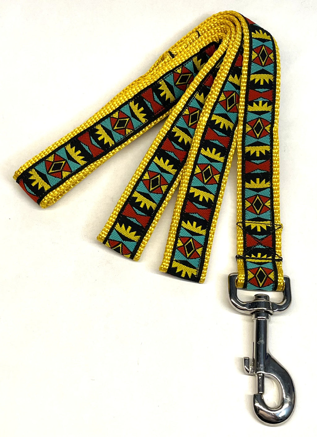 Black with Yellow, Red, Turquoise Geometric Design Dog Leash 1in