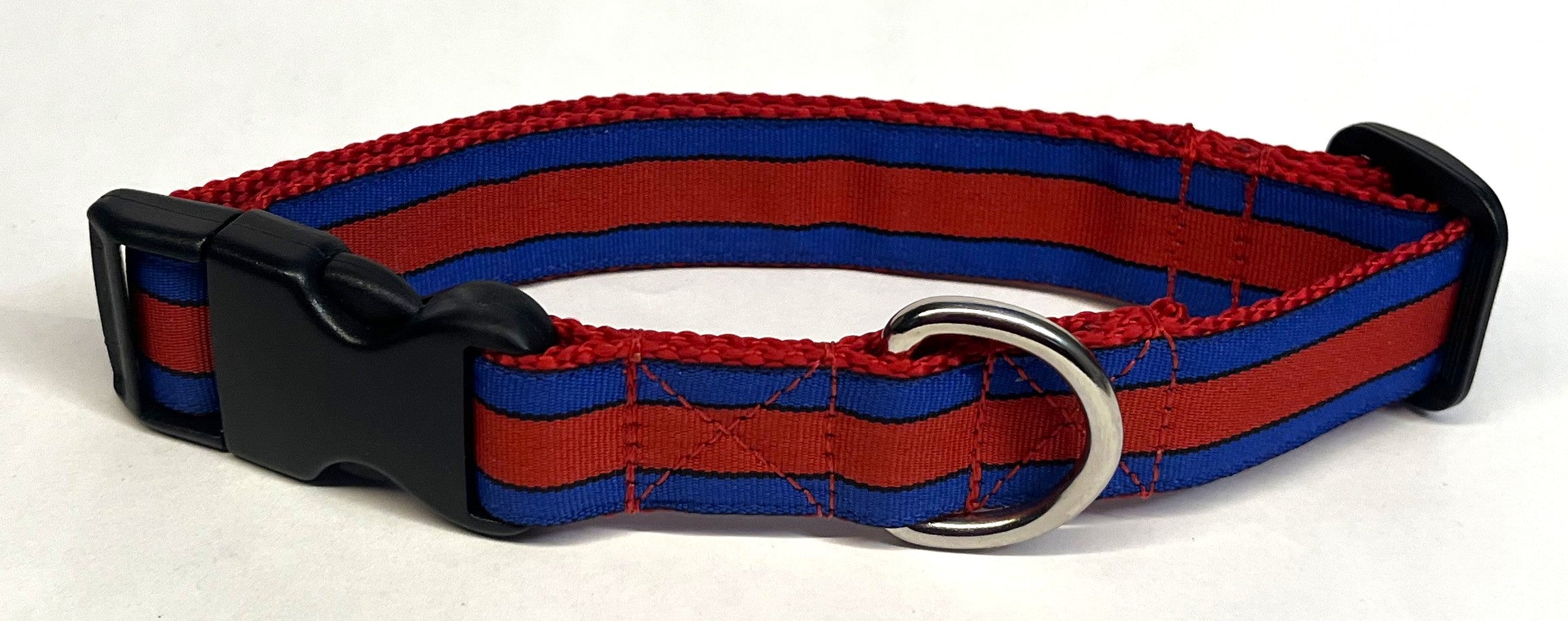 Blue, Black, Red Stripe Dog Collar 1in