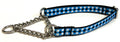 Blue, Black, and White Plaid Chain Martingale Collar 1/2