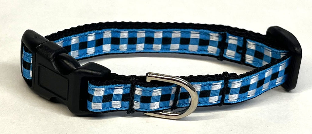 Blue, Black, and White Plaid Dog Collar 1/2