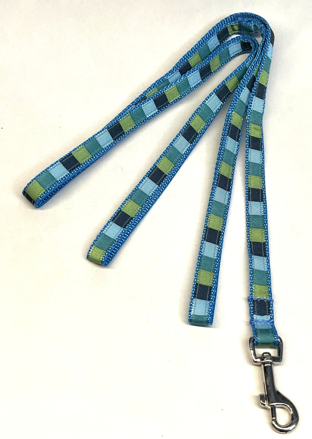 Blue, Green, Teal, Navy Squares Dog Leash 1/2