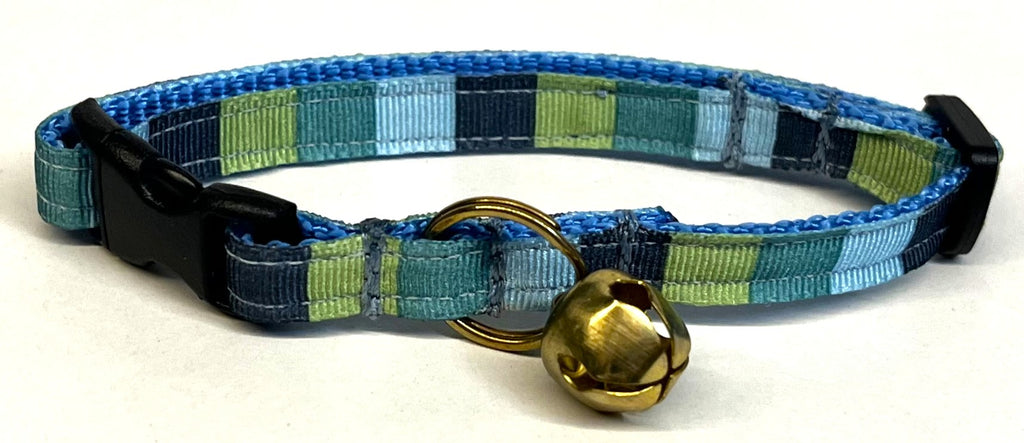 Blue, Green, Teal, and Navy Vertical Stripe Cat Collar