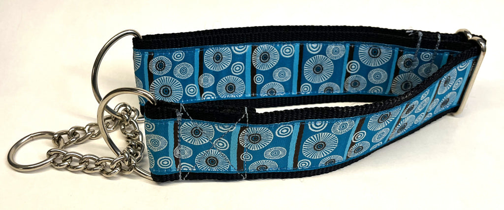 Blue, Brown, and White Circle Sunburst Chain Martingale Collar 2in