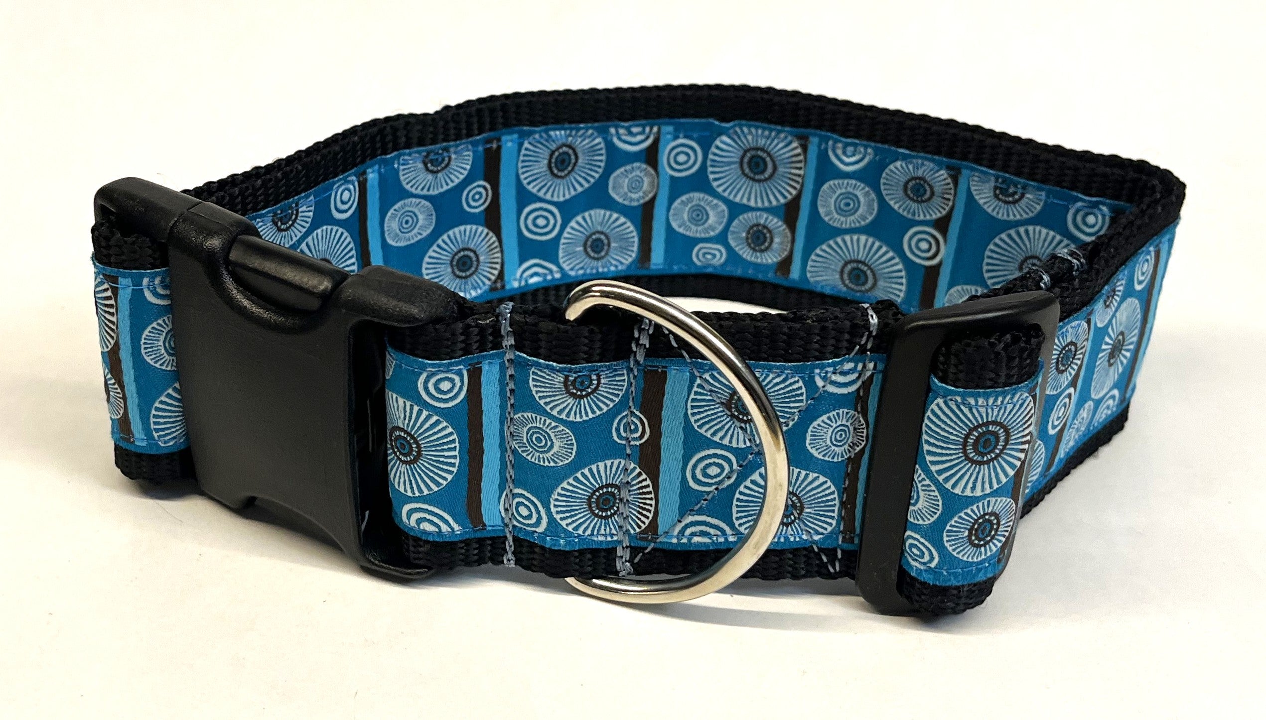 Blue, Brown, and White Circle Sunburst Dog Collar 2in