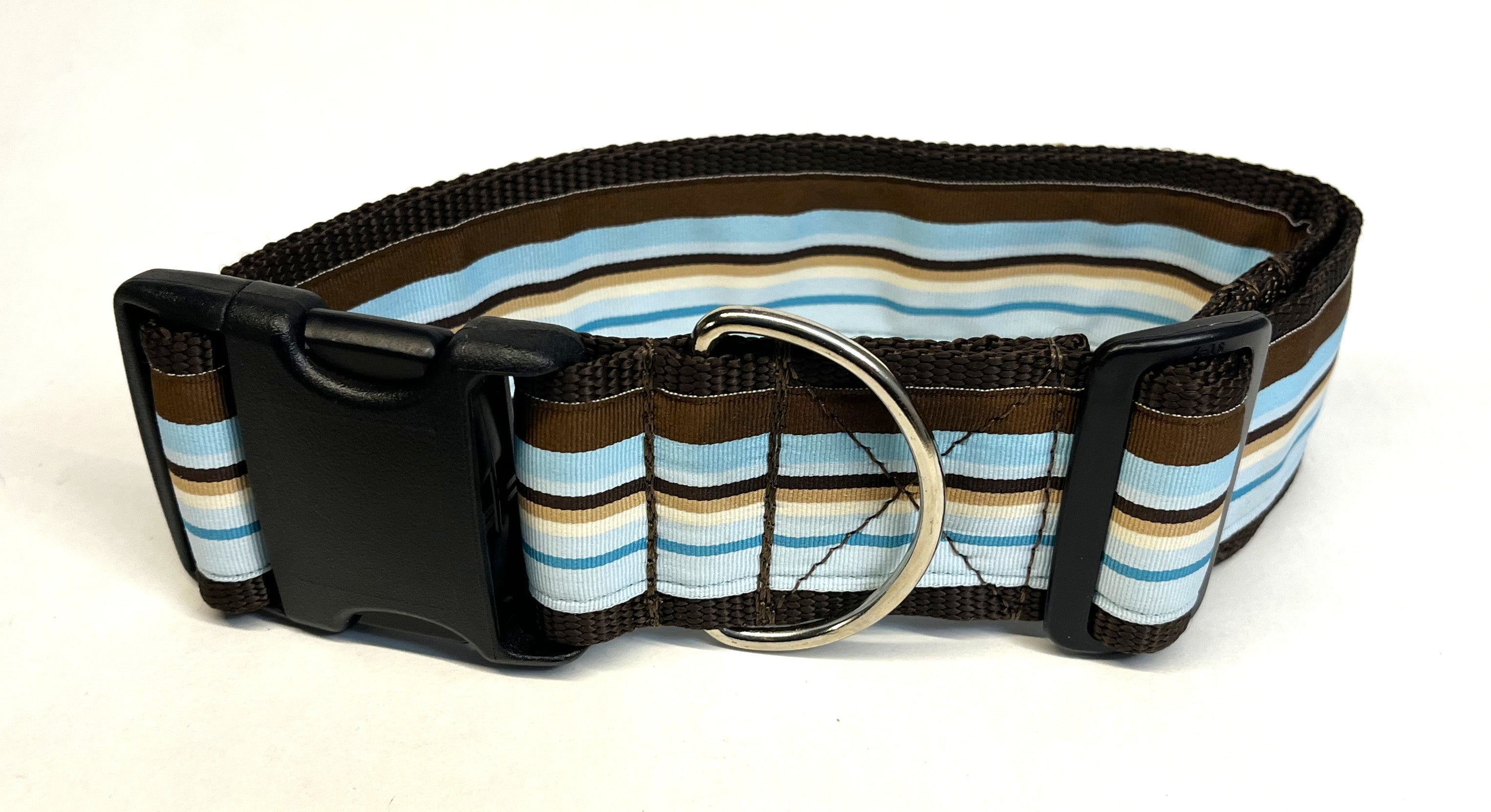 Blue, Light Blue, Brown, White Stripe Dog Collar 2in