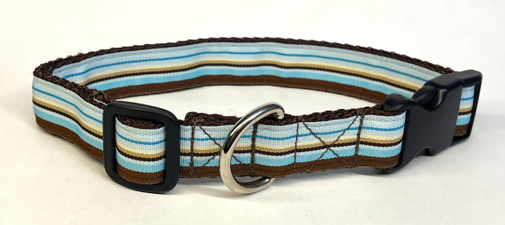 Blue, Light Blue, Brown & White Stripe Dog Collar 1in