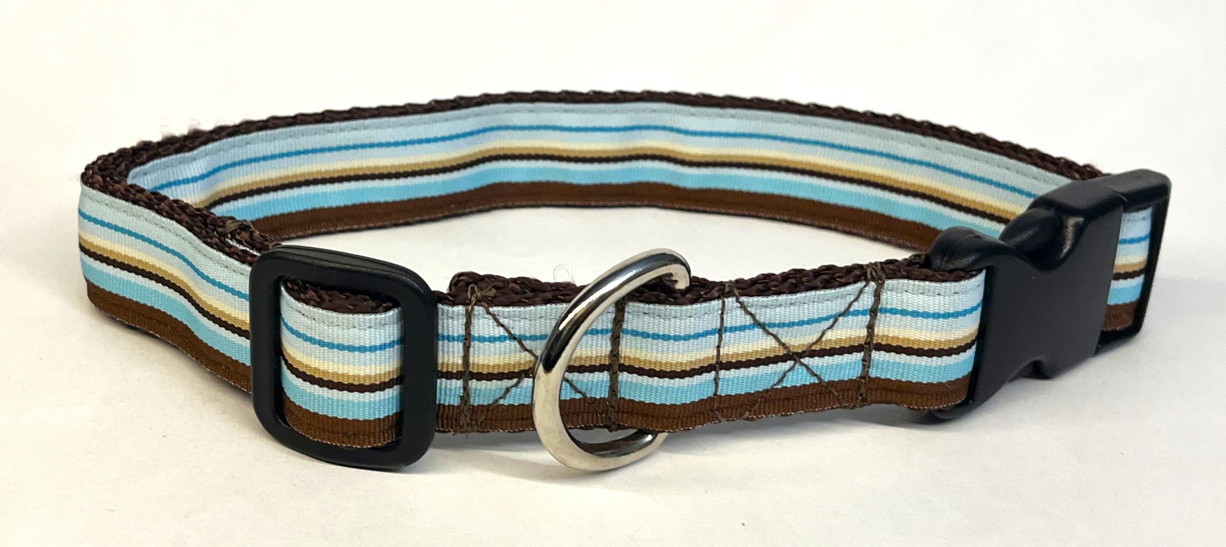 Blue, Light Blue, Brown & White Stripe Dog Collar 1in