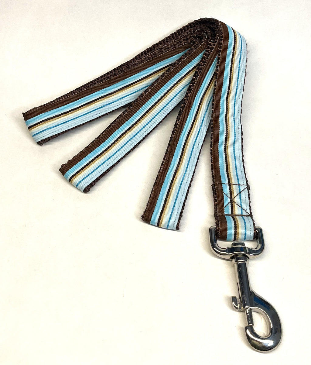 Blue, Light Blue, Brown & White Stripe Dog Leash 1in