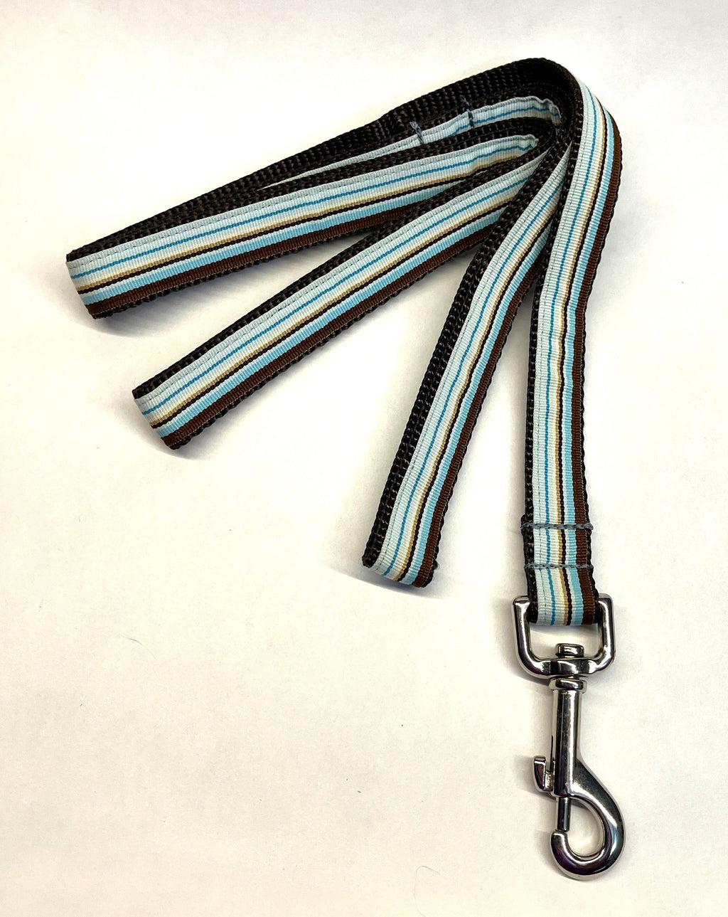 Blue, Light Blue, Brown, White Stripe Dog Leash 3/4