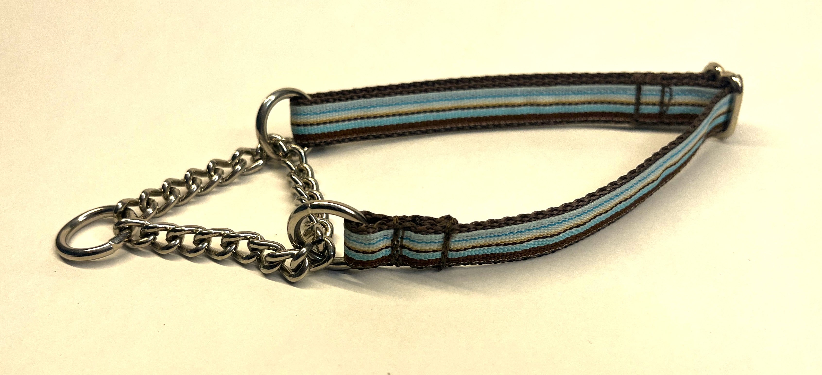 Blue, Light Blue, Brown, and White Stripes Chain Martingale Collar 1/2