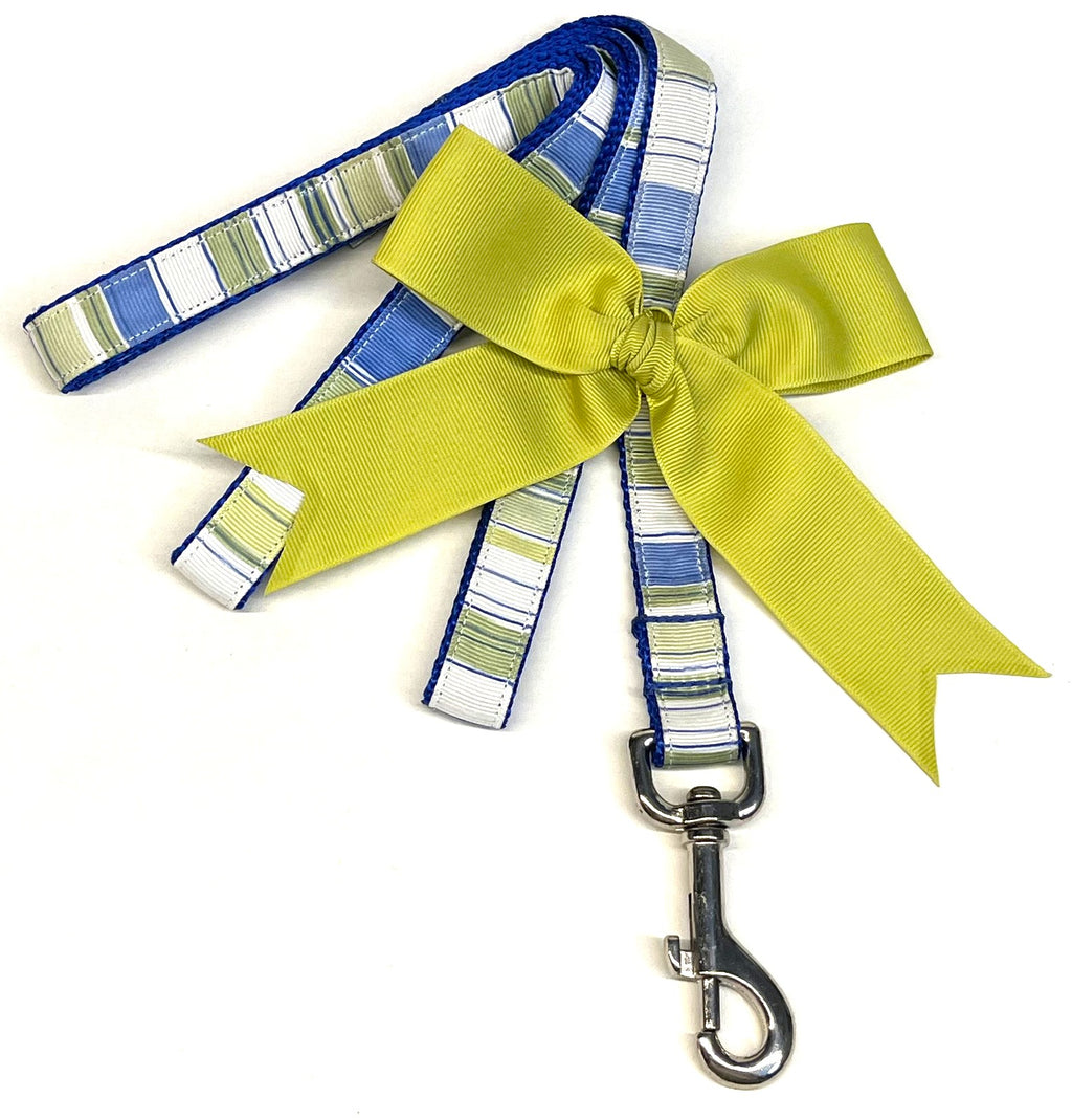 Blue, Light Blue, Green, White & Light Green Vertical Stripe Dog Leash 3/4