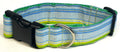 Blue, Light Blue, White, Black, and Green Stripe Dog Collar 1 1/2 in