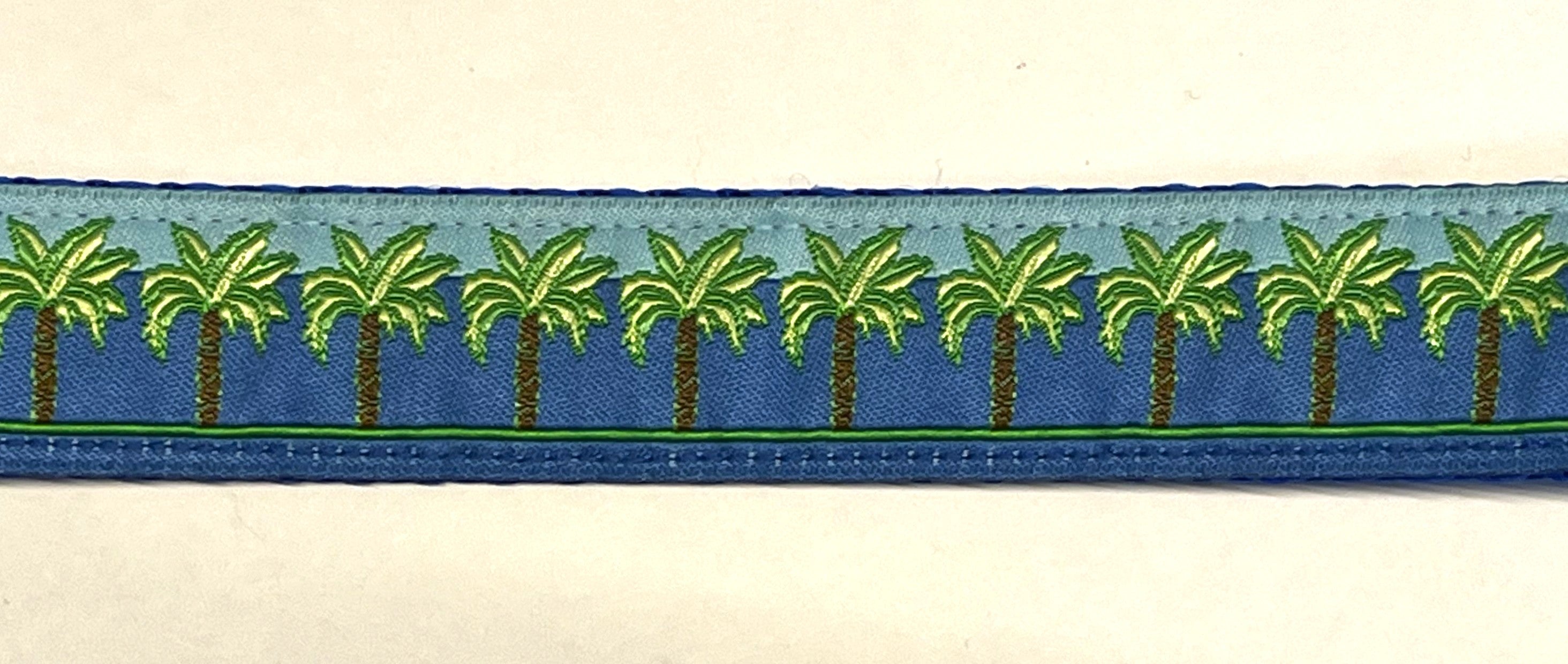 Blue with Palm Trees Chain Martingale Collar 1in