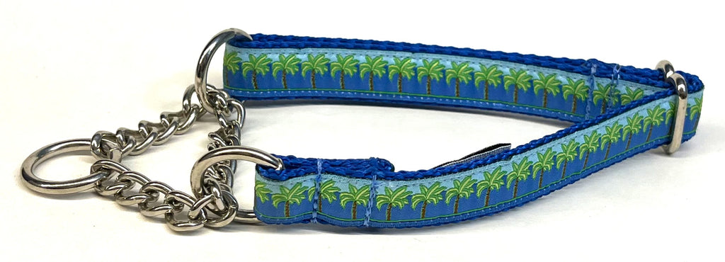 Blue & Light Blue with Palm Trees Chain Martingale Collar 3/4