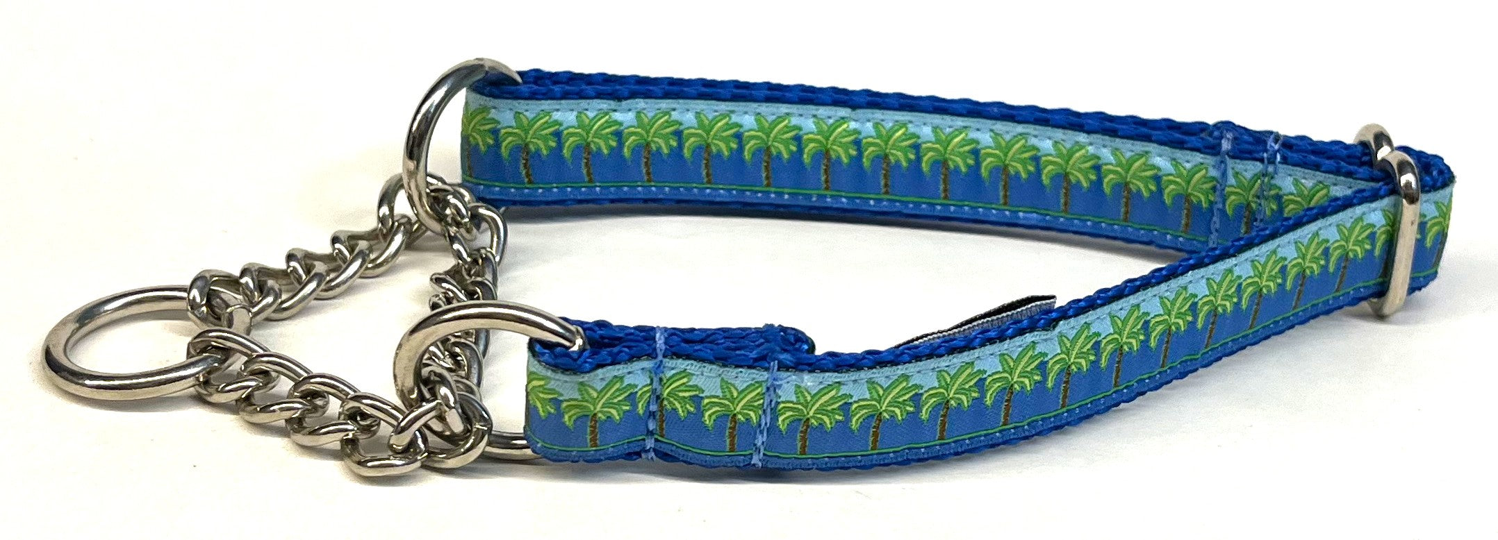 Blue & Light Blue with Palm Trees Chain Martingale Collar 3/4