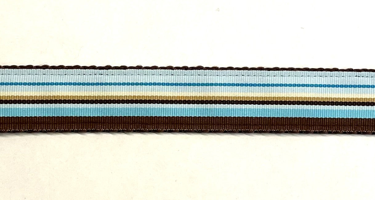Blue, Light Blue, Brown & White Stripe Dog Leash 1in