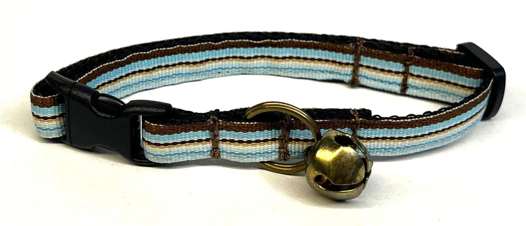 Blue, Light Blue, Brown, and White Stripe Cat Collar