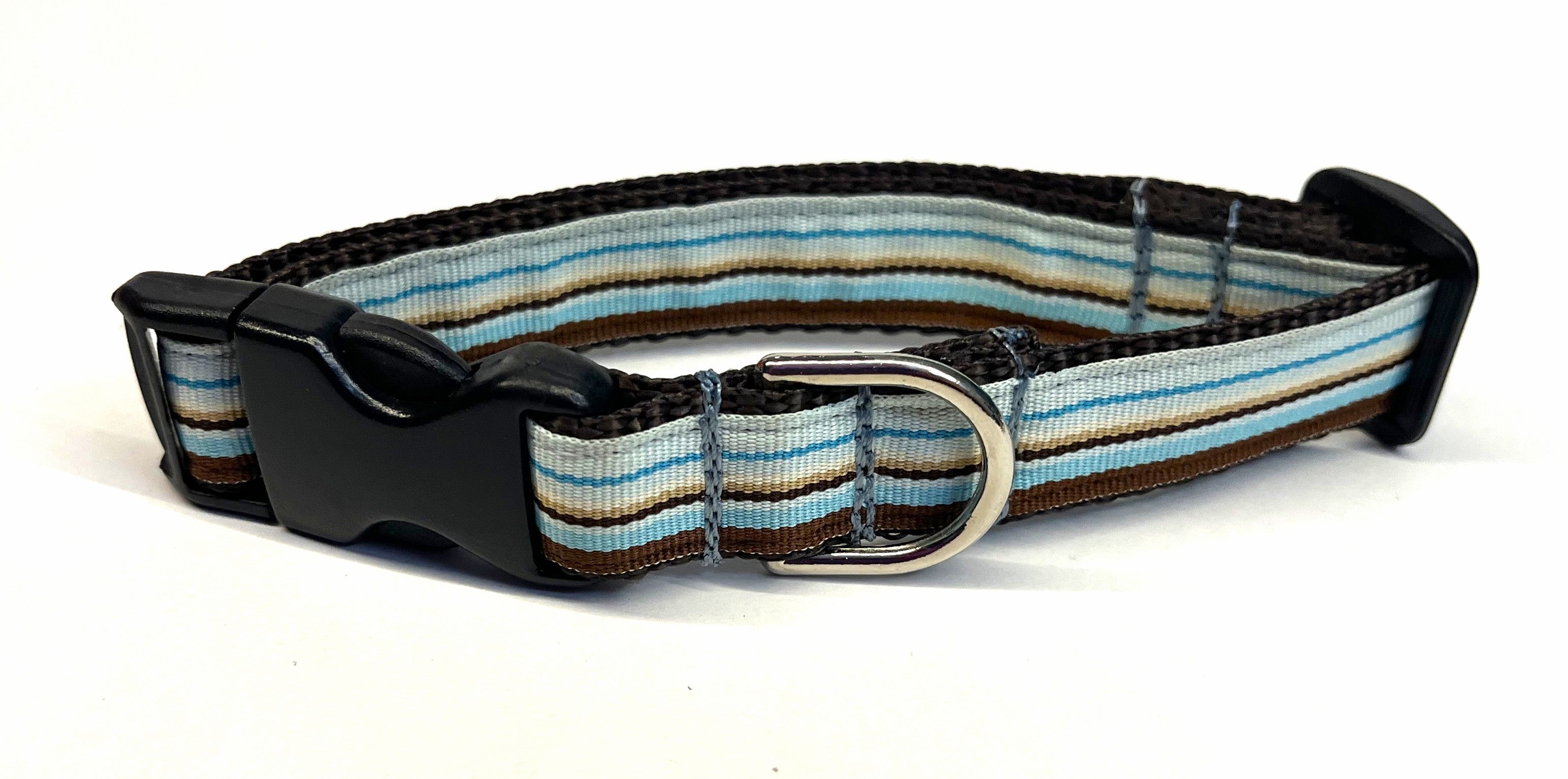 Blue, Light Blue, Brown, White Stripe Dog Collar 3/4