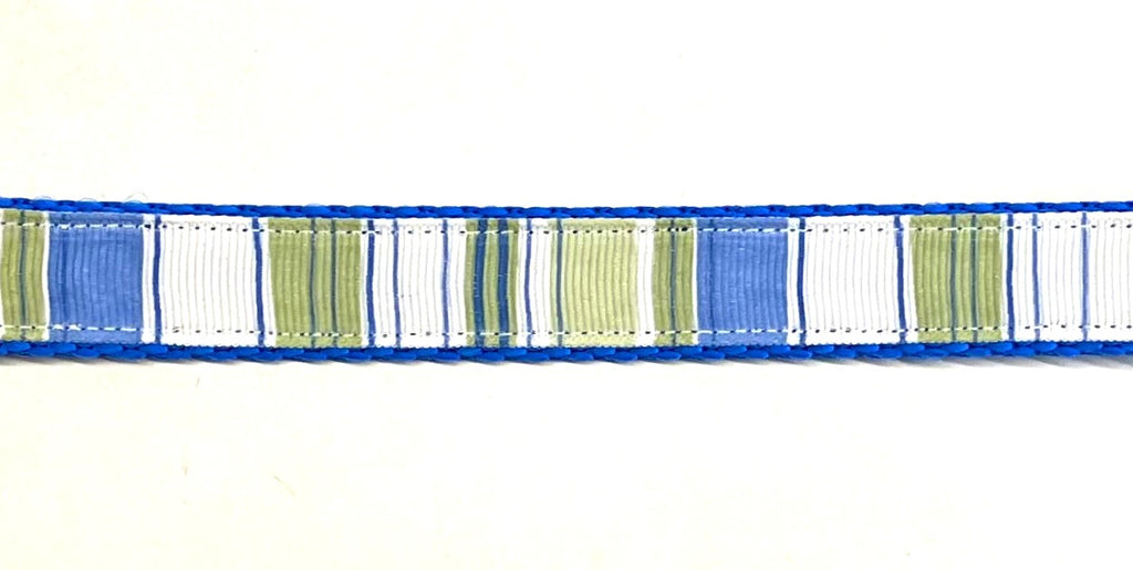 Blue, Light Blue, Green, White and Light Green Vertical Stripe Dog Collar 3/4 inch