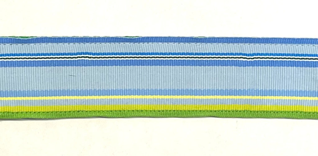 Blue, Light Blue, White, Black, and Yellow Stripe Dog Collar 1 1/2 in