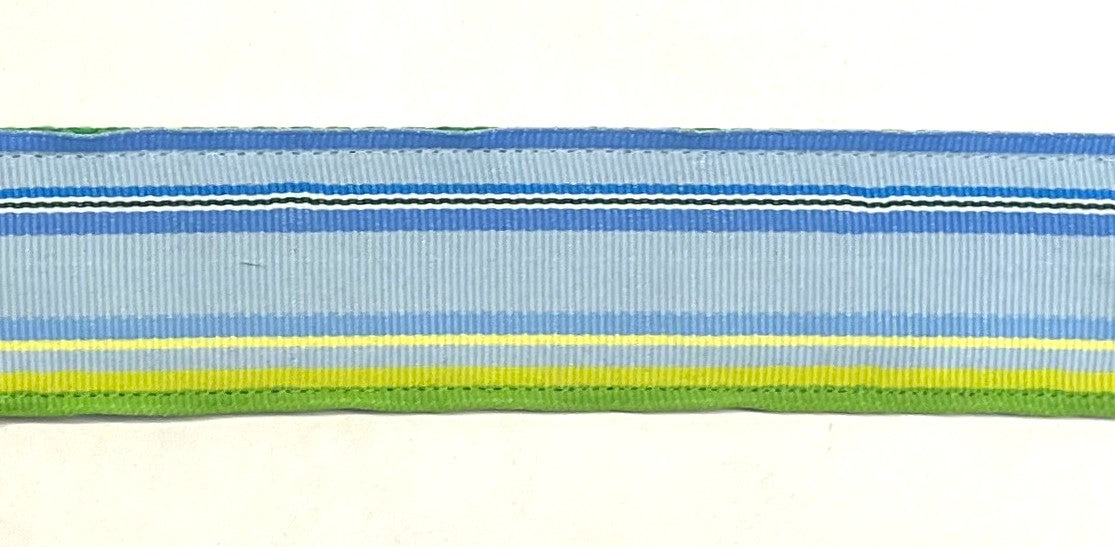 Blue, Light Blue, White, Black, and Yellow Stripe Dog Collar 1 1/2 in