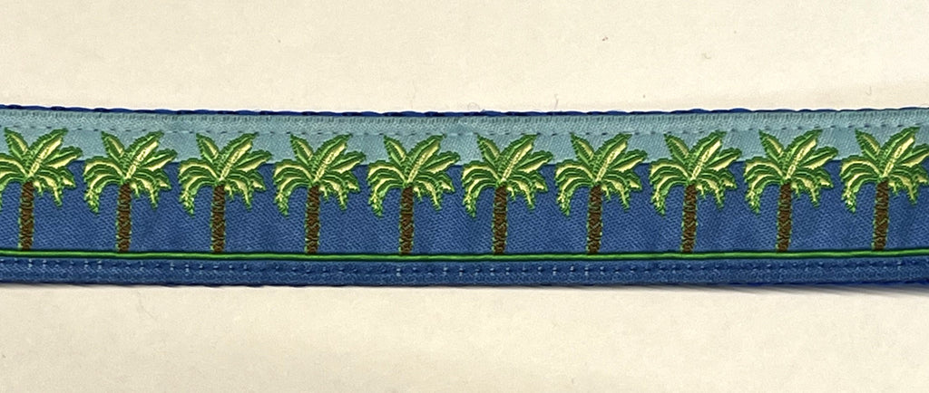 Blue with Palm Trees Dog Collar 1in