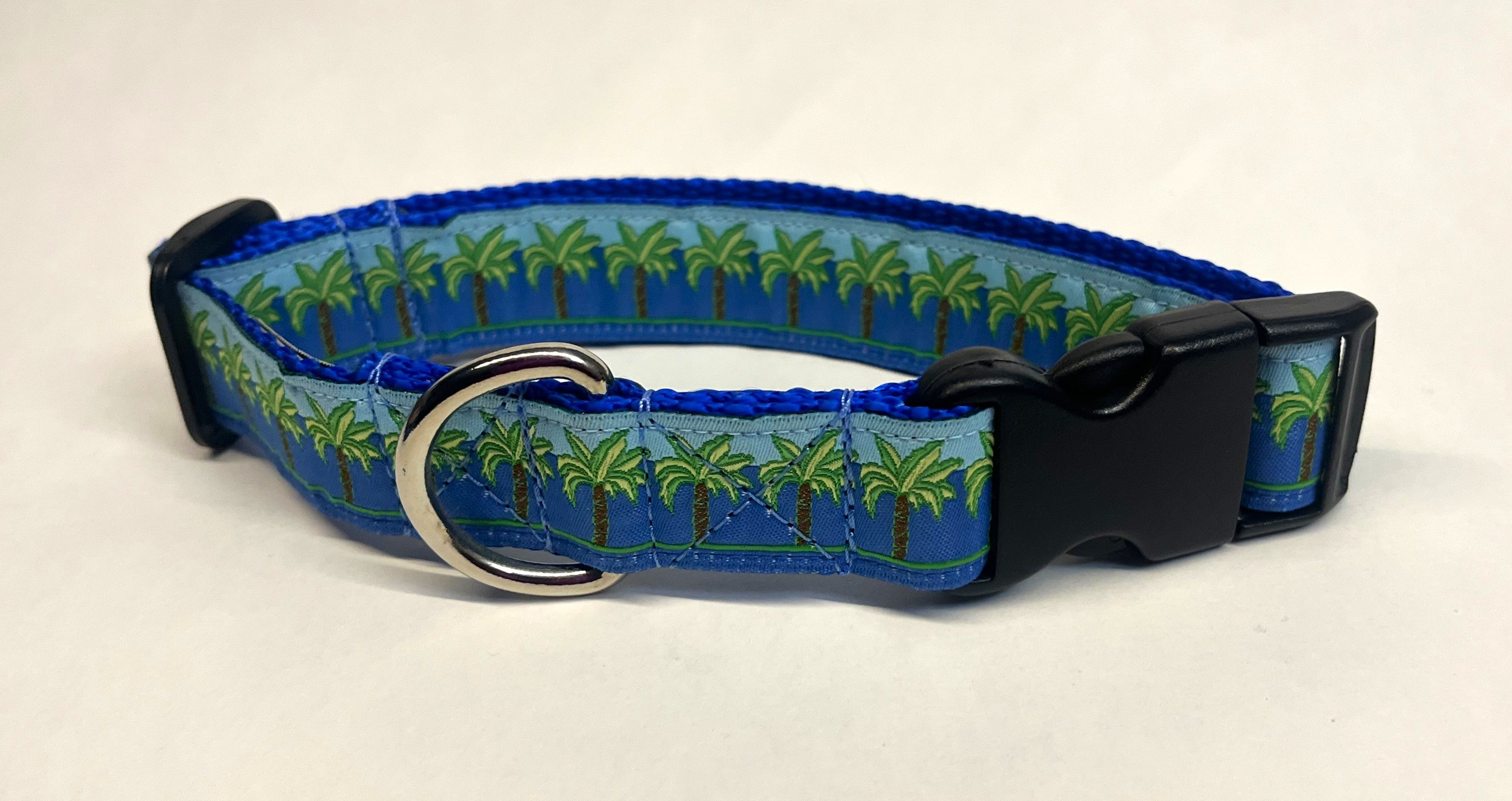Blue with Palm Trees Dog Collar 1in