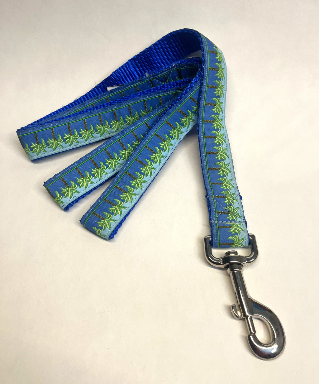 Blue with Palm Trees Dog Leash 1in