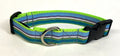 Blue, Purple, White, Black, Green, Teal Stripe Dog Collar 1in