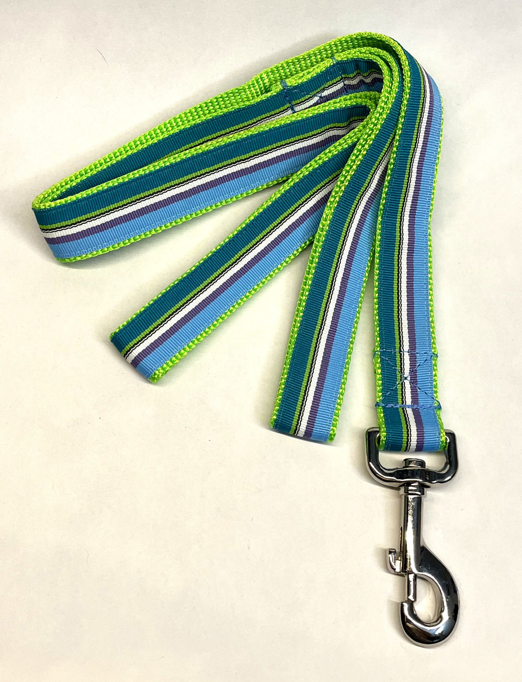 Blue, Purple, White, Black, Green, Teal Stripe Dog Leash 1in